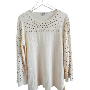 Chico's Cream Long Sleeve Studded Top